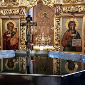 Навечерие Богоявления: Литургия, Великое освящение воды, Крестный ход и освящение купели в Верхнем Черневском пруду в Южном Бутово